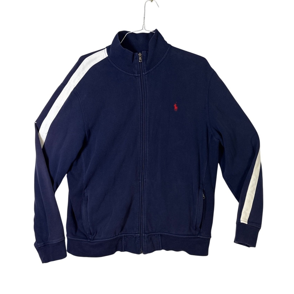 Polo Ralph Lauren Mens Tracksuit Set Navy Blue White Stripe XL Zip Jacket Pants